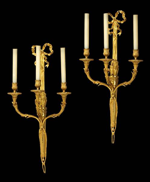 Appraisal: A set of four Louis XVI style gilt bronze three