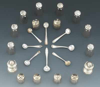 Appraisal: A Collection of Sterling Silver Personal Salt Articles Including a