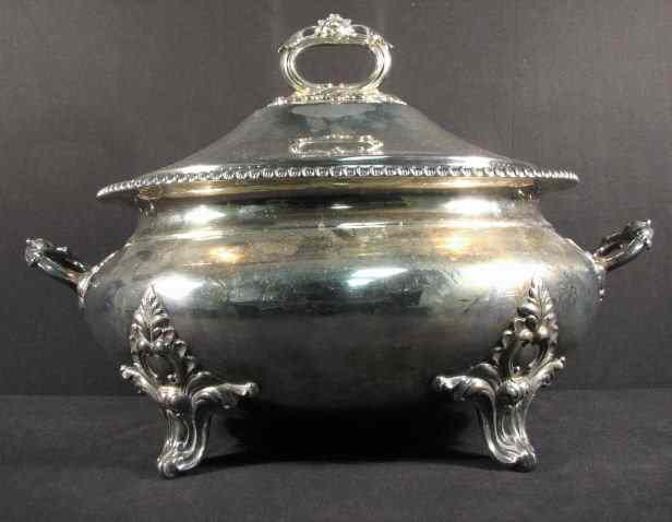 Appraisal: Large continental silver plated covered tureen with Rococo style applied