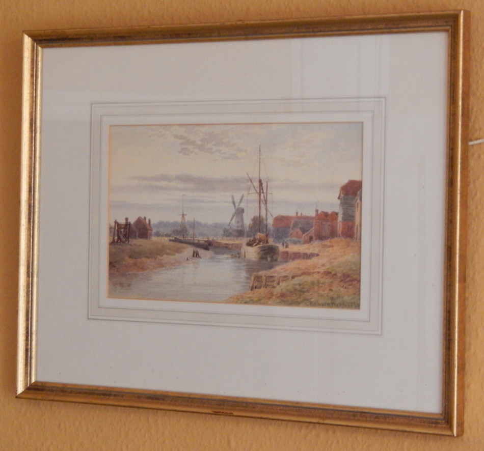 Appraisal: Lewis Pinhorn Wood - Barge in river landscape watercolour signed