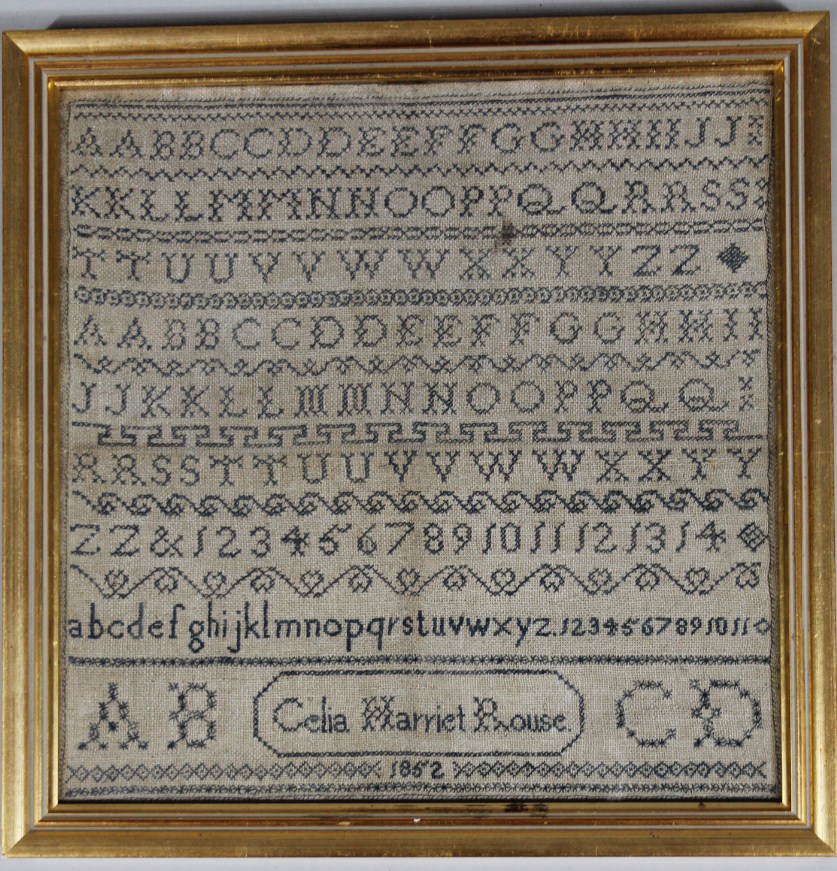 Appraisal: A Victorian alphabetic and numeric sampler by Celia Harriet Rouse