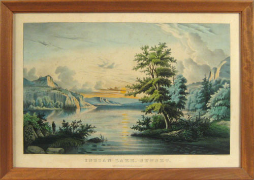 Appraisal: Currier Ives color lithograph titled Indian Lake-Sunset after the painting