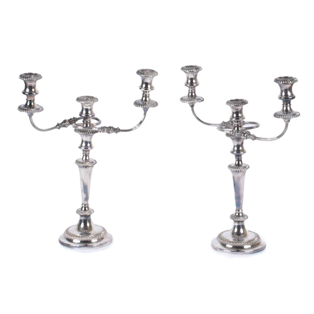 Appraisal: TWO SILVER PLATED THREE LIGHT CANDELABRA EP ON COPPER MADE