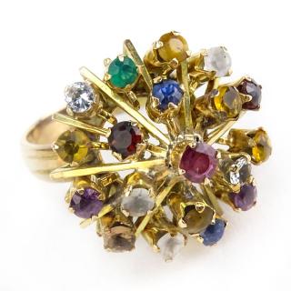 Appraisal: Vintage Multi Gemstone and Karat Yellow Gold Starburst Ring Unsigned