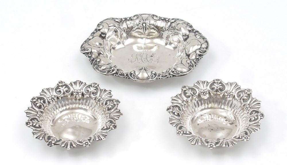 Appraisal: WHITING REPOUSSE STERLING NUT DISHES pieces total by Whiting Silversmiths