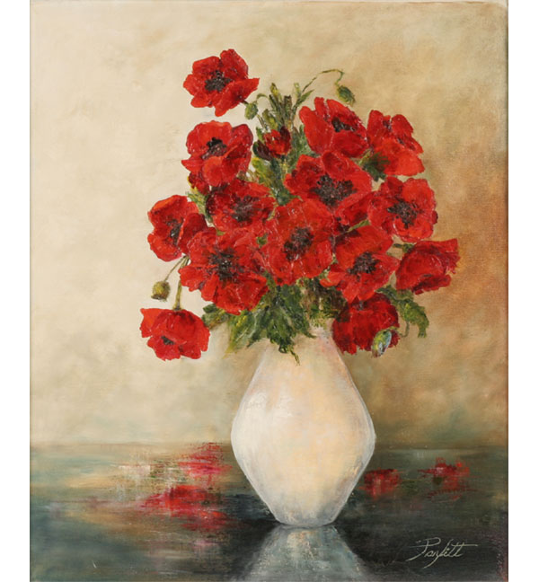 Appraisal: Impressionistic contemporary floral still life with red anemones Acrylic on