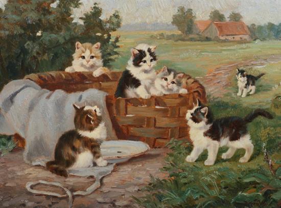 Appraisal: BENNO K GL German - KITTENS PLAYING IN A BASKET