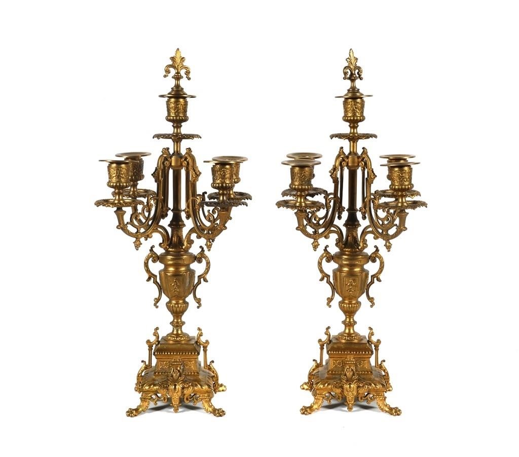 Appraisal: Pair candle cast gilt candelabra Each measures tall x Light