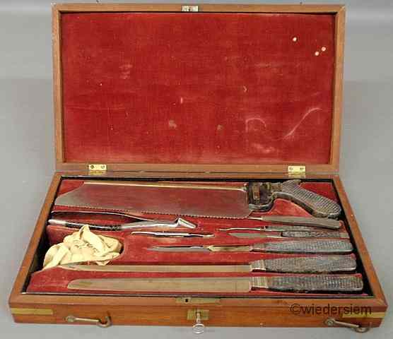 Appraisal: Civil War Era mahogany cased surgeon's kit th c with