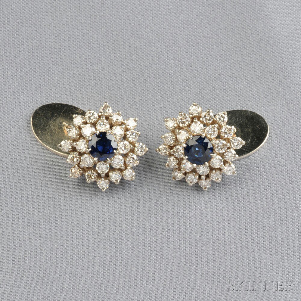 Appraisal: Lady's Sapphire and Diamond Cuff Links each centering a circular-cut