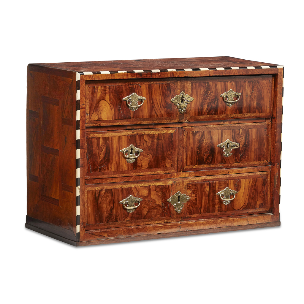 Appraisal: YWILLIAM AND MARY WALNUT EBONY AND IVORY TABLE CABINET TH