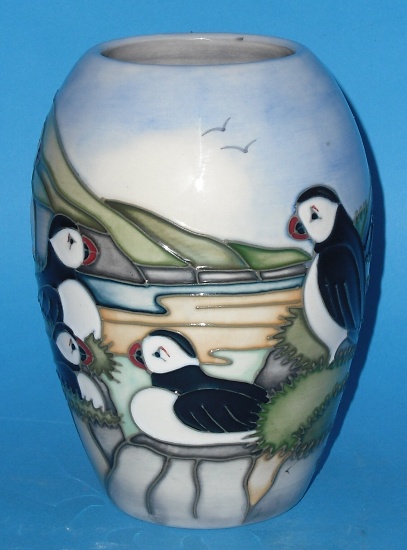 Appraisal: Moorcroft Vase decorated in the Puffin Design Height cm Seconds