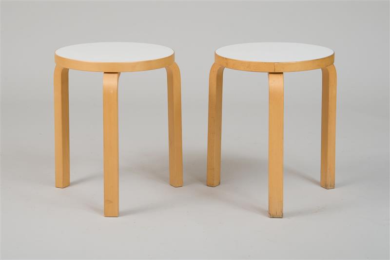 Appraisal: Pair of Stacking Stools Alvar Aalto Bentwood white laminate recent