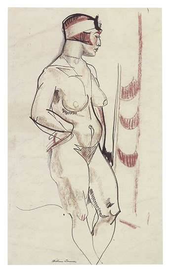 Appraisal: WILLIAM SOMMER Standing Nude Ink and crayon on Buckeye Linen