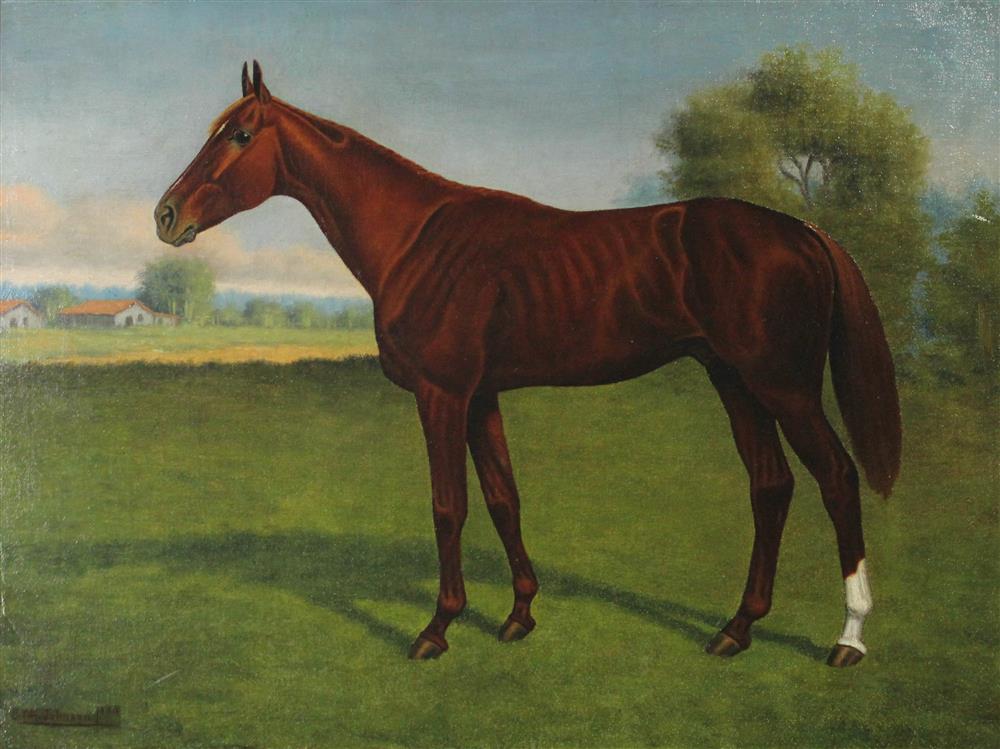 Appraisal: JOHN WILLIAM JOHNSON AMERICAN act - CHESTNUT HORSE IN LANDSCAPE