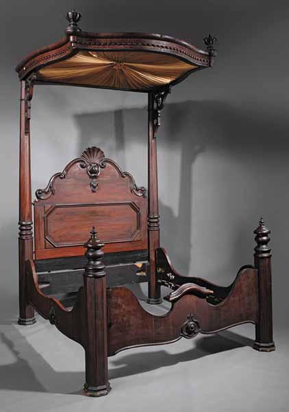 Appraisal: An American Rococo Rosewood and Rosewood-Grained Half Tester Bed mid-