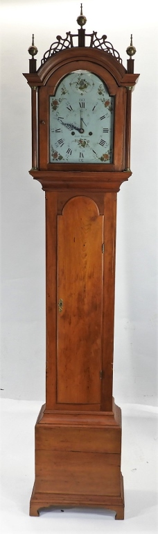 Appraisal: C CALEB WHEATON RI CHERRY TALL CASE CLOCK Rhode Island