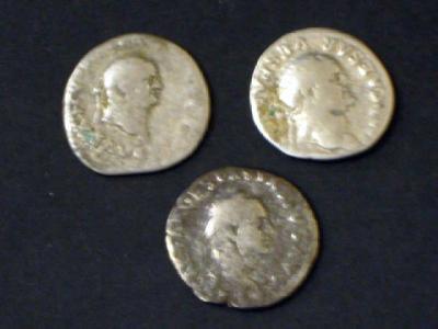 Appraisal: THREE VESPASIAN DENARII with Pax Aequitas and Annona on reverse