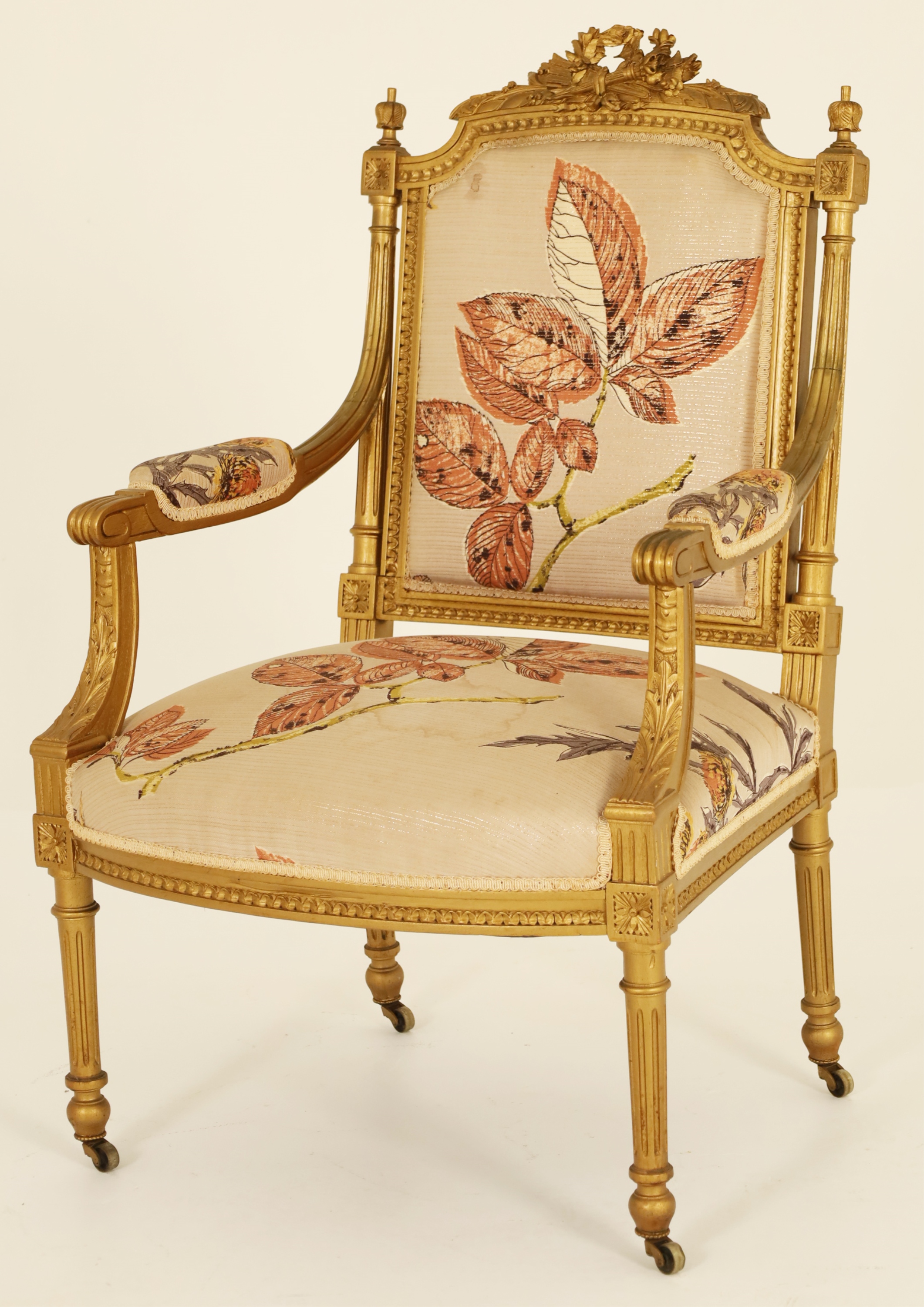 Appraisal: LOUIS XVI STYLE GOLD GILT WOOD FAUTEUIL Louis XVI style