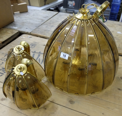 Appraisal: Large cut-glass and brass chandelier with two matching cut-glass and