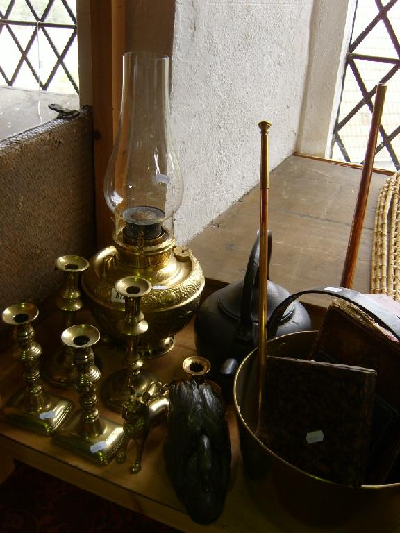 Appraisal: An early th century Miller lamp with embossed brass finish