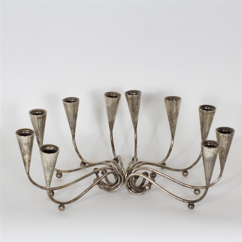 Appraisal: Pair Mexican sterling silver Mid Century Modernist light candelabra over