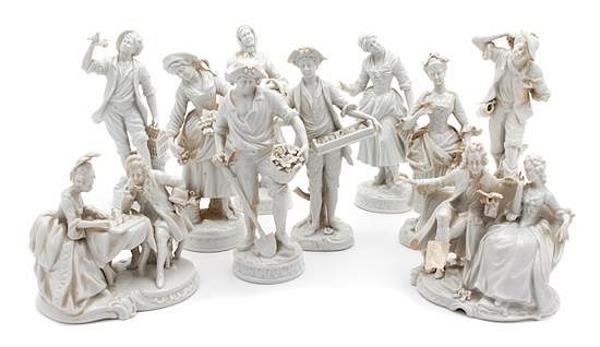 Appraisal: A Group of Twelve Volkstedt White Porcelain Figurines Height of