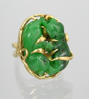 Appraisal: An Karat and Jadeite Ring by Dominick From a famous