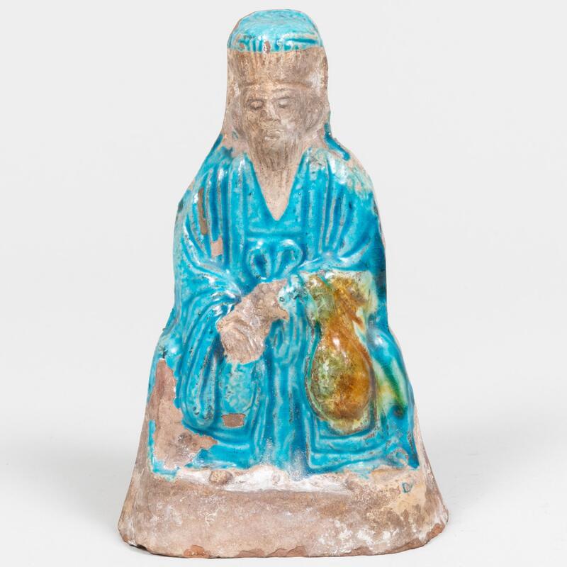 Appraisal: Chinese Glazed Pottery Figure of Seated Immortal x x in