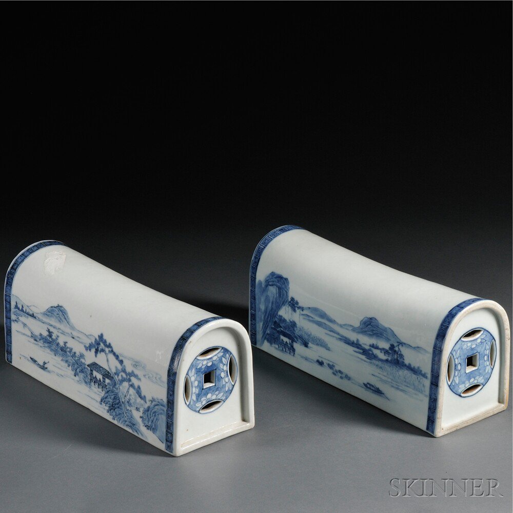 Appraisal: Pair of Blue and White Porcelain Pillows China th th