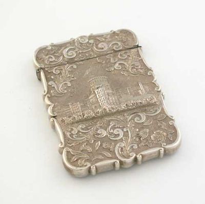 Appraisal: A Victorian embossed 'castletop' card case with a view of