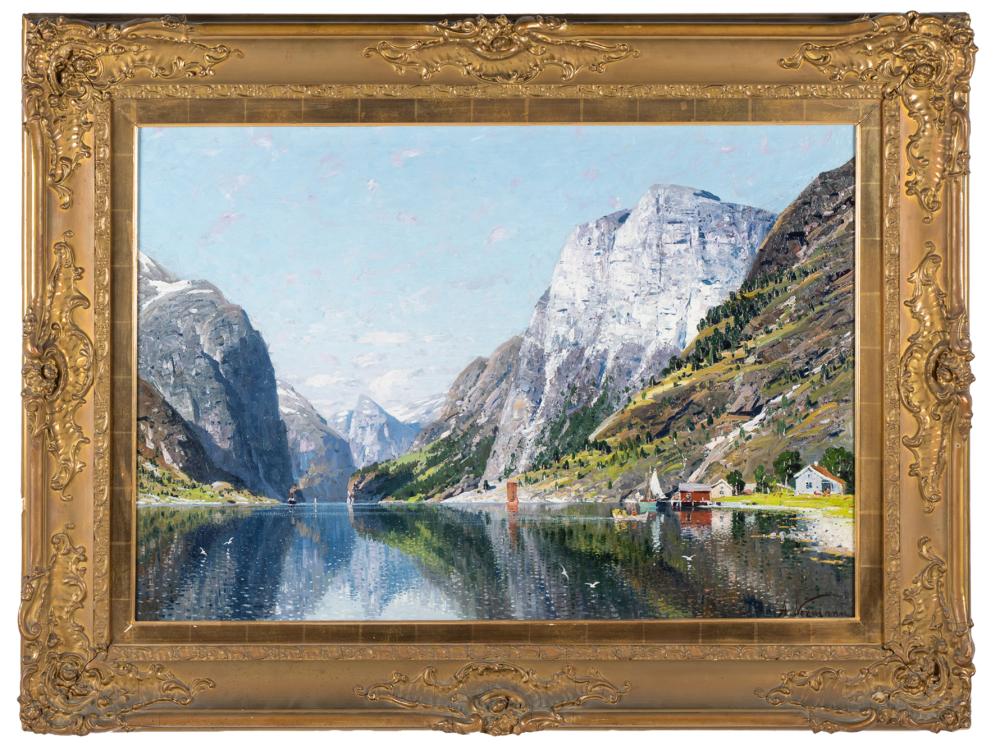 Appraisal: ADELSTEEN NORMANN - FJORD SCENEoil on canvas signed lower right