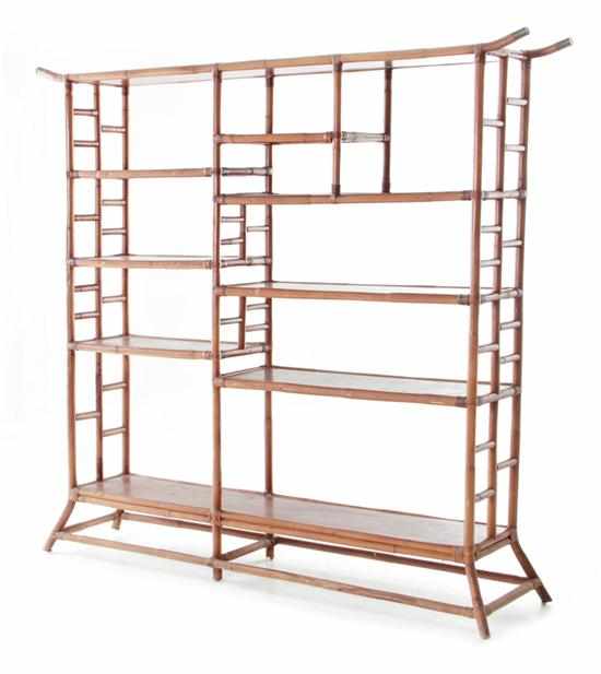 Appraisal: Bamboo display cabinet Meiji period rectangular top with curved edges