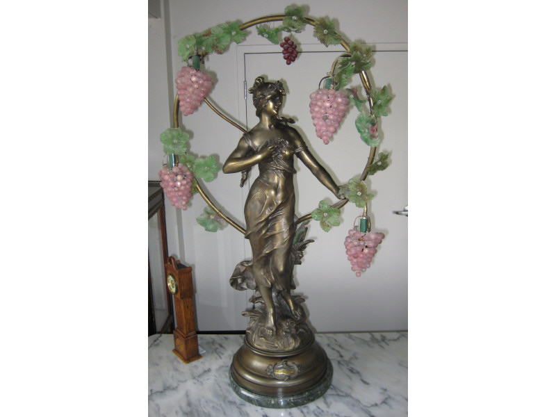 Appraisal: AFTER AUGUST MOREAU FRENCH Spelter figural lamp titled FRISSON DE