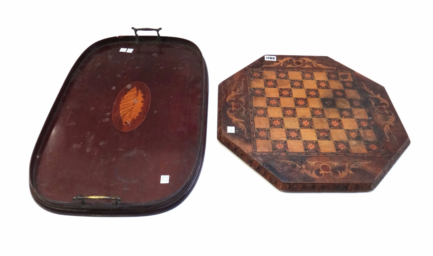 Appraisal: A th century marquetry inlaid octagonal sewing table top cm