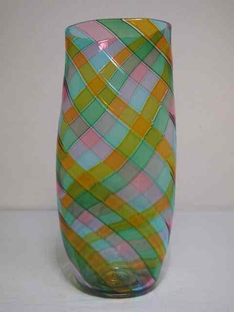 Appraisal: Hand blown art glass vase Diagonal striped of gold pin