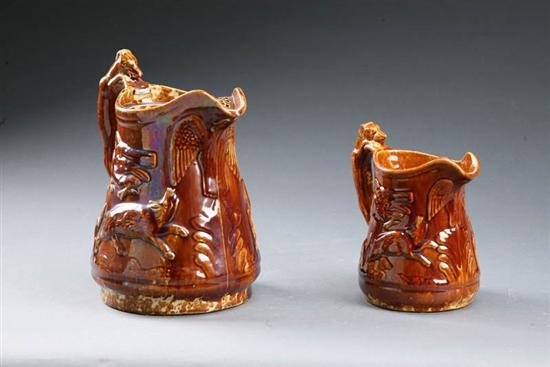 Appraisal: TWO ROCKINGHAM PITCHERS American mid th century ceramic Game and