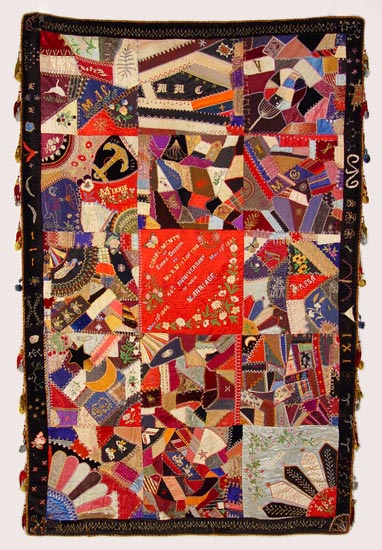 Appraisal: EXTRAORDINARY CRAZY QUILT DATED BY EMMA DOBSON squares each with