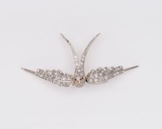 Appraisal: Platinum K Yellow Gold and Diamond Swallow Brooch PLATINUM K