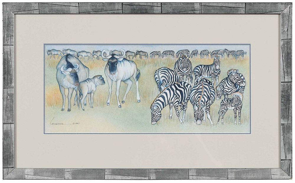 Appraisal: Barbara Lavallee Alaska Iowa born Wildebeests and Zebras original illustration