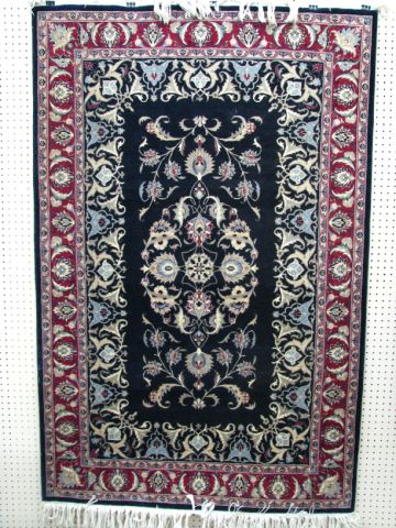 Appraisal: Traditional Persian design area rug x navy field maroon border