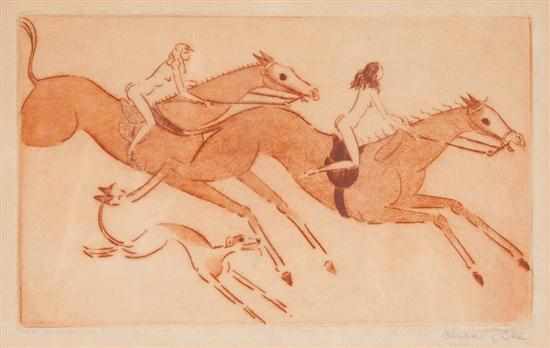 Appraisal: Clara Tice American - Women Riding Horses with Dog color