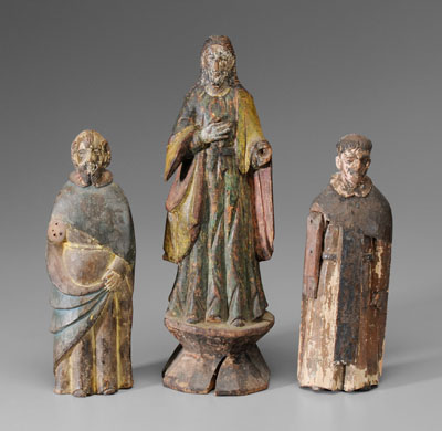 Appraisal: Three Spanish Colonial Santos th century Jesus Two Figures of