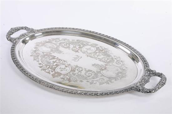 Appraisal: SILVER PLATE TRAY Double handled oval tray with alternating arrow