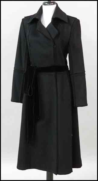 Appraisal: YVES SAINT LAURENT BLACK WOOL COAT With a black velvet