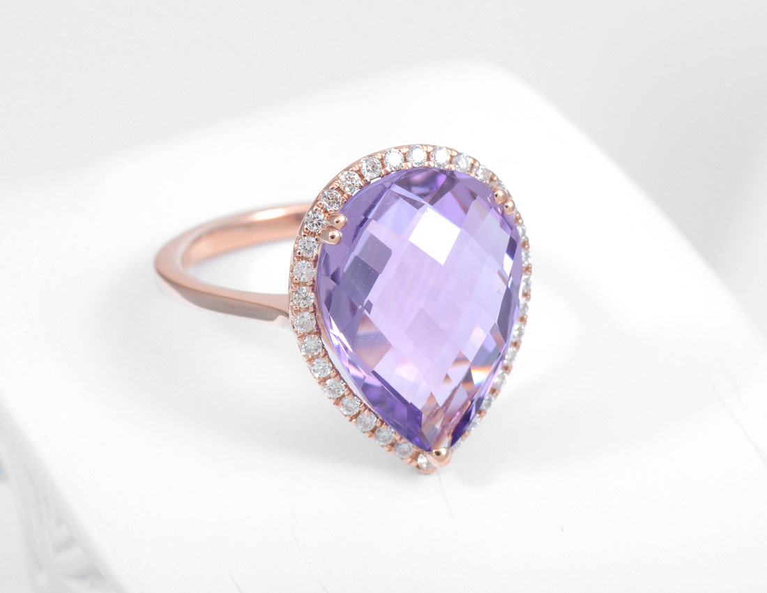 Appraisal: ROSE GOLD CT PEAR SHAPED AMETHYST DIAMOND RING K rose