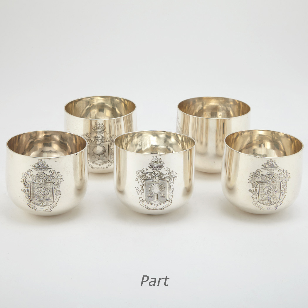 Appraisal: Assembled Set of Fifteen Silver Tumblers Seven American maker's mark