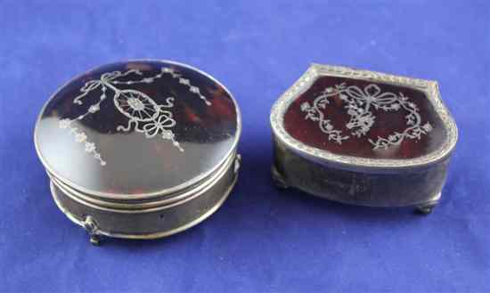 Appraisal: An Edwardian silver and tortoiseshell pique mounted trinket box of