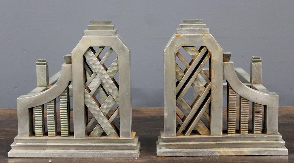 Appraisal: Pair Of Silvered Bronze Art Deco Andirons From a Long