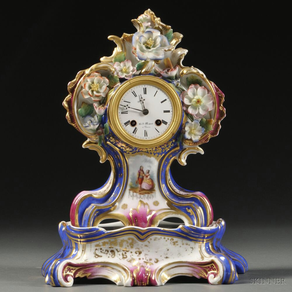 Appraisal: Limoges Porcelain Mantel Clock France th century in the Rococo